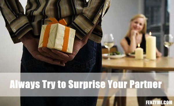Man holding surprise gift for girlfriend