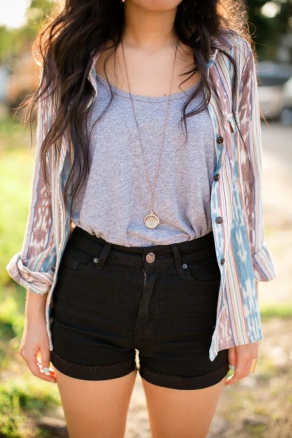 Styling Ideas to wear high waisted Shorts and Jeans0341